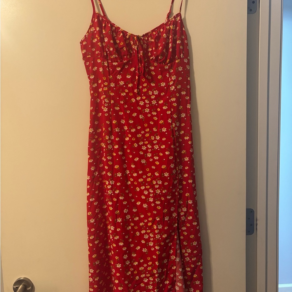 SHEIN Red Floral Dress with Spaghetti Straps